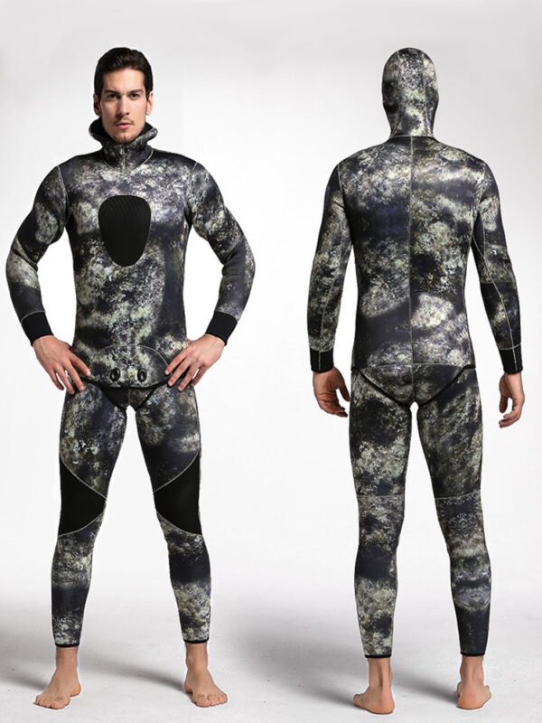 Customizable logo cold-proof wetsuit, warm winter swimming long-sleeved one-piece swimsuit, fishing suit, split hooded surf suit - Image 2